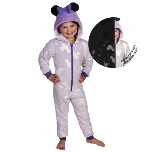 Disney Minnie Purple sötétben világító gyerek hosszú pizsama, overál 7 - 8 év / 122 - 128 cm