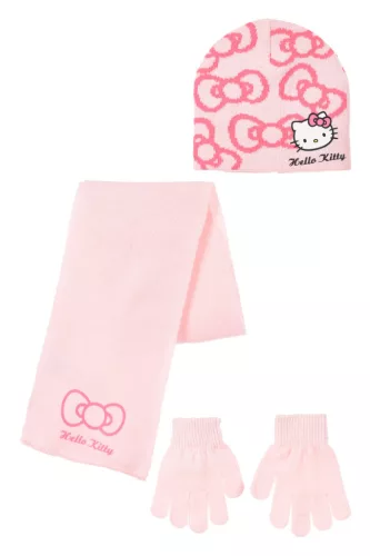 Hello Kitty Bow Pink gyerek sapka + sál + kesztyű szett 54 cm