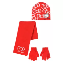   Hello Kitty Bow Red gyerek sapka + sál + kesztyű szett 54 cm