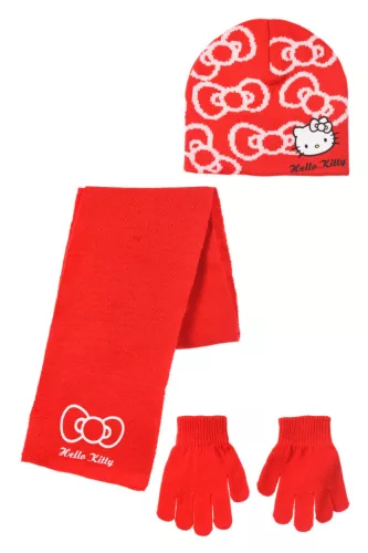 Hello Kitty Bow Red gyerek sapka + sál + kesztyű szett 54 cm