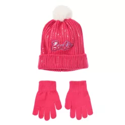 Barbie Pink flitteres gyerek sapka + kesztyű szett 52 cm