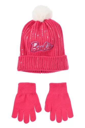 Barbie Pink flitteres gyerek sapka + kesztyű szett 52 cm