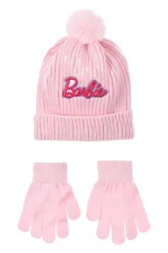 Barbie Light Pink flitteres gyerek sapka + kesztyű szett 52 cm