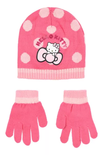 Hello Kitty Cute Dots Pink gyerek sapka + kesztyű szett 54 cm