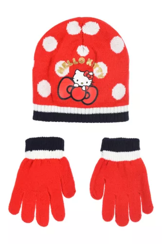 Hello Kitty Cute Dots Red gyerek sapka + kesztyű szett 52 cm
