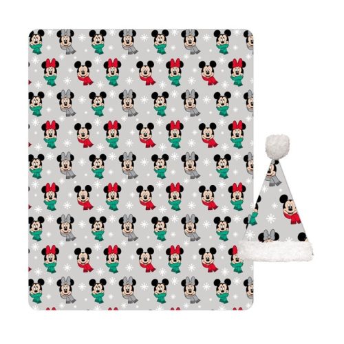 Disney Mickey, Minnie Noel karácsonyi coral fleece takaró és sapka szett