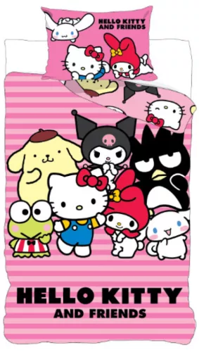 Hello Kitty Friends gyerek, ovis ágyneműhuzat 100×135 cm, 40×60 cm