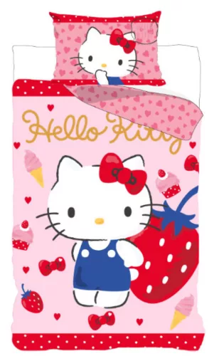 Hello Kitty Strawberry ágyneműhuzat 140×200cm, 70×90 cm