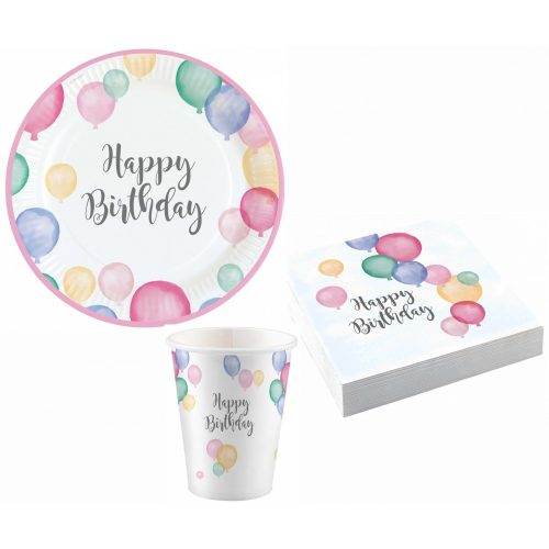 Happy Birthday Pastel party szett 36 db-os 23 cm-es tányérral
