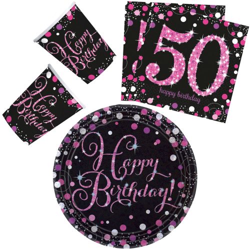 Happy Birthday Pink 50 party szett 32 db-os 23 cm-es tányérral