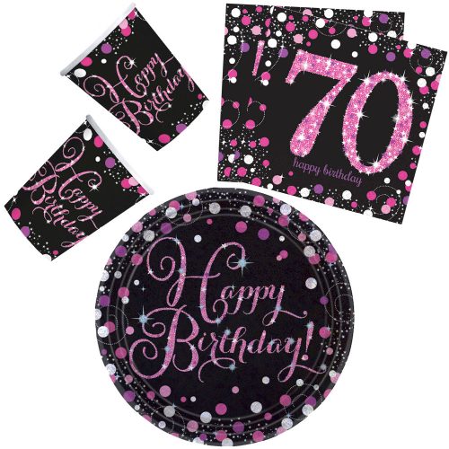 Happy Birthday Pink 70 party szett 32 db-os 23 cm-es tányérral