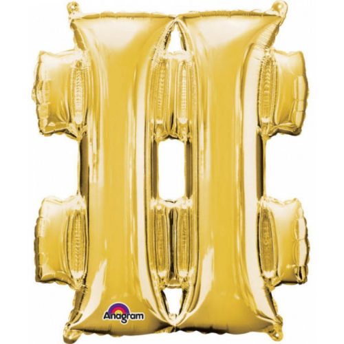 Gold, Arany mini fólia lufi hashtag ikon 33 cm