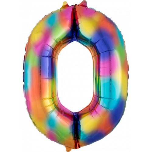 Rainbow óriás szám fólia lufi 0-ás, 88*63 cm