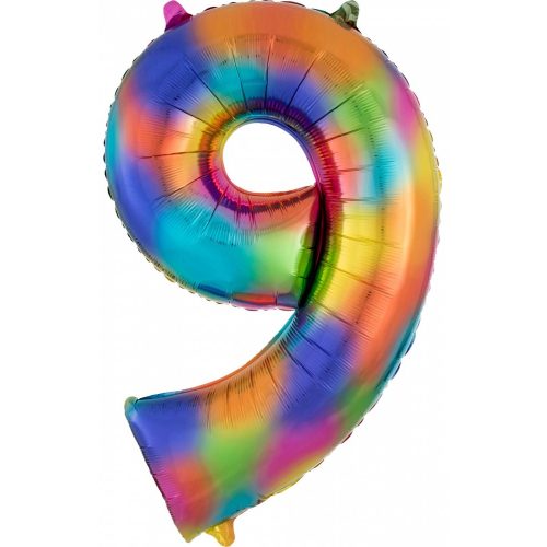 Rainbow óriás szám fólia lufi 9-es, 86*55 cm