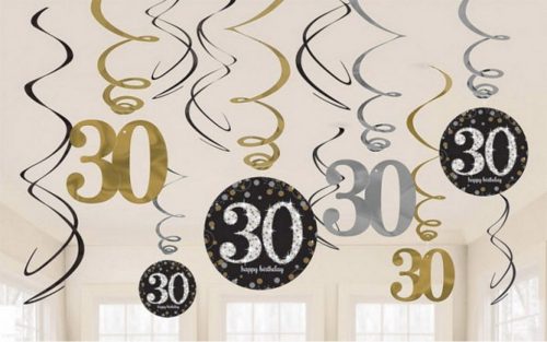 Happy Birthday Gold 30 Szalag dekoráció 12 db-os szett