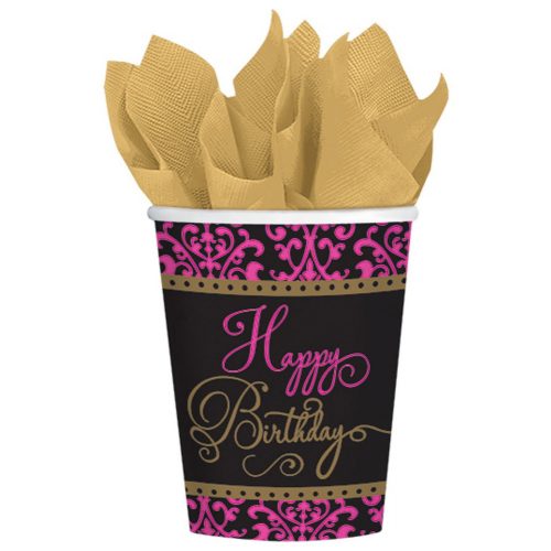 Happy Birthday Pink papír pohár 18 db-os 266 ml
