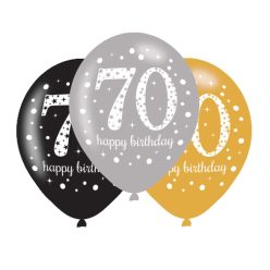   Happy Birthday 70 Gold léggömb, lufi 6 db-os 11 inch (27,5 cm)