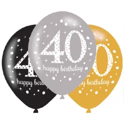   Happy Birthday 40 Gold léggömb, lufi 6 db-os 11 inch (27,5 cm)