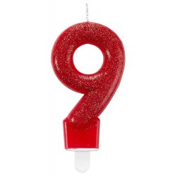 Színes Red csillogó tortagyertya, számgyertya 9-es