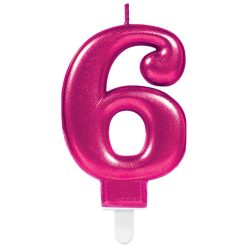 Rózsaszín Pink számgyertya, tortagyertya 6-os