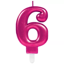 Rózsaszín Pink számgyertya, tortagyertya 6-os