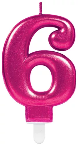 Rózsaszín Pink számgyertya, tortagyertya 6-os