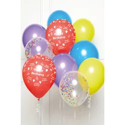   Happy Birthday Rainbow léggömb, lufi 10 db-os szett 11 inch (27,5cm)