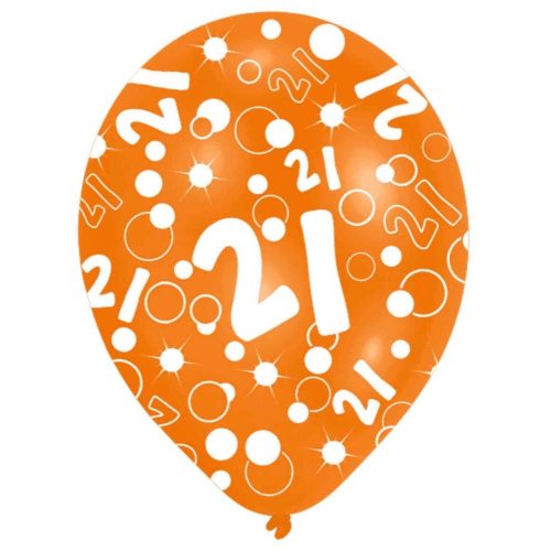 Happy Birthday 21 Orange léggömb, lufi 6 db-os 11 inch (27,5cm)