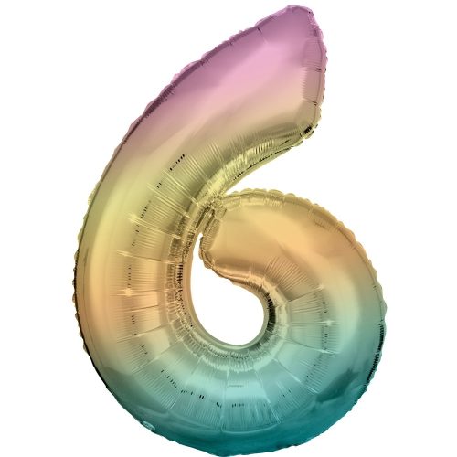 Pastel Rainbow óriás szám fólia lufi 6-os, 83 cm