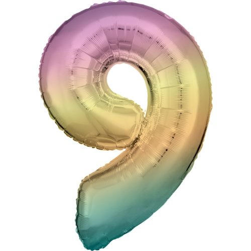 Pastel Rainbow óriás szám fólia lufi 9-es, 83 cm