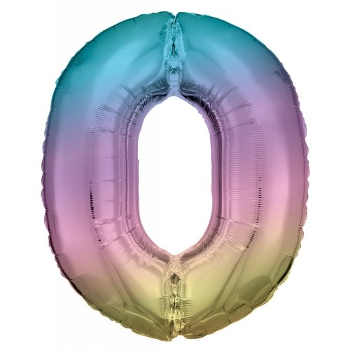Pastel Rainbow óriás szám fólia lufi 0-ás, 83 cm