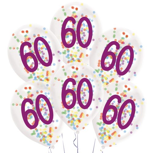 Happy Birthday 60 Droplets konfettivel töltött léggömb, lufi 6 db-os 11 inch (27,5 cm)