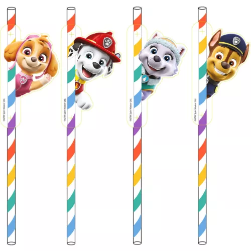 Mancs Őrjárat Color Paws papír szívószál, 8 db-os szett
