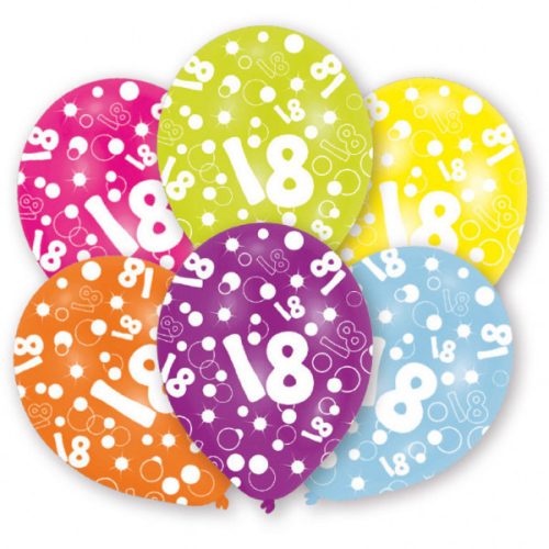 Happy Birthday 18 Colorful léggömb, lufi 6 db-os 11 inch (27,5cm)