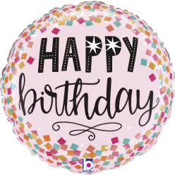 Happy Birthday Pink Confetti mini fólia lufi 19 cm (WP)