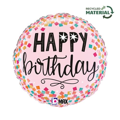 Happy Birthday Pink Confetti fólia lufi 46 cm