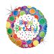 Happy Birthday Rainbow Dots Holo fólia lufi 46 cm