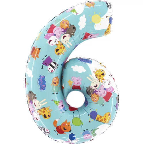 Peppa malac Blue 6-os szám fólia lufi 66 cm