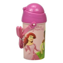   Disney Hercegnők Spring műanyag szívószálas kulacs akasztóval 500 ml