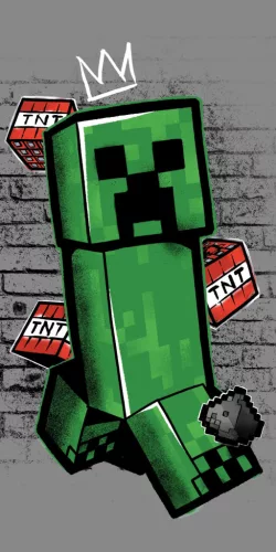 Minecraft Metro Art Creeper Grey fürdőlepedő, strand törölköző 70x140cm