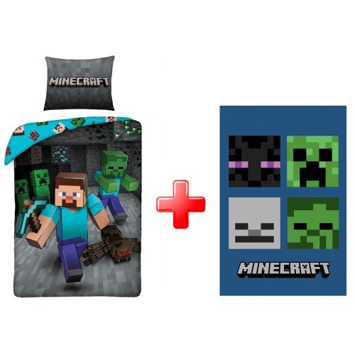 Minecraft Miner ágyneműhuzat és polár takaró szett