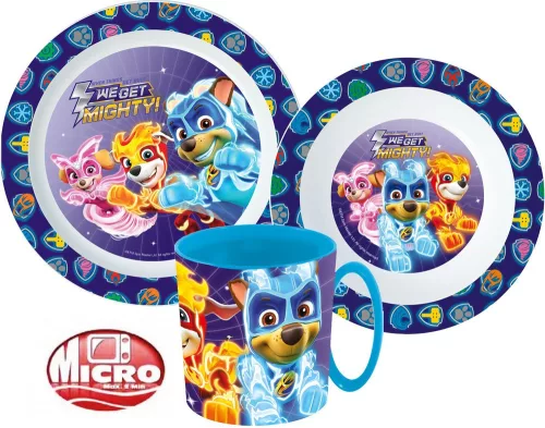 Mancs Őrjárat Mighty Pups étkészlet, micro műanyag szett bögrével 350 ml