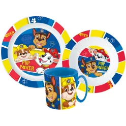   Mancs Őrjárat Pup Power étkészlet, micro műanyag szett bögrével 350 ml