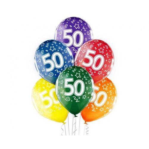 Colorful Happy Birthday 50 léggömb, lufi 6 db-os 12 inch (30cm)