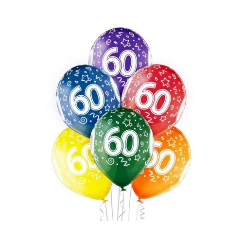 Colorful Happy Birthday 60 léggömb, lufi 6 db-os 12 inch (30cm)