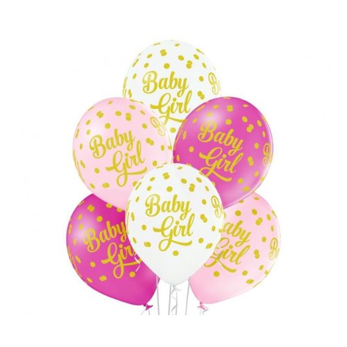Baby Girl Dots léggömb, lufi 6 db-os 12 inch (30cm)