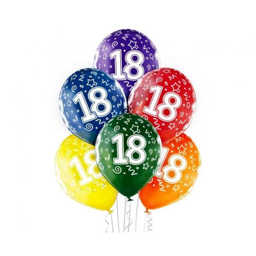 Colorful Happy Birthday 18 léggömb, lufi 6 db-os 12 inch (30cm)