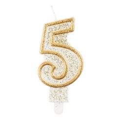 Arany csillámos 5-ös Gold számgyertya, tortagyertya