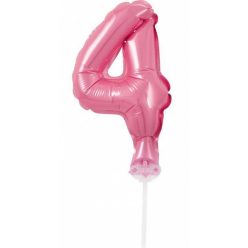 Rózsaszín 4-es Pink szám fólia lufi tortára 13 cm