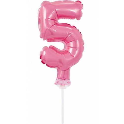 Rózsaszín 5-ös Pink szám fólia lufi tortára 13 cm